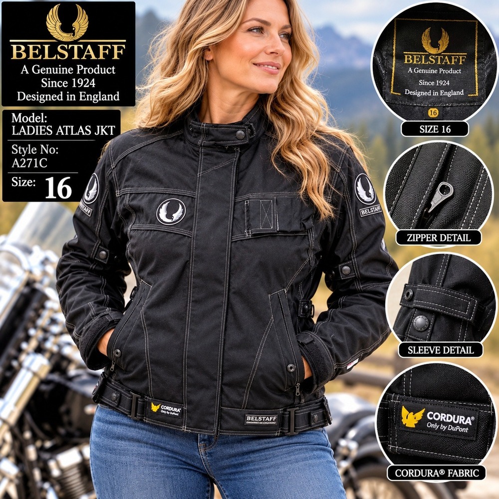 Belstaff Ladies Atlas JKT Black Cordura Motorcycle Riding Jacket A271C Size 16